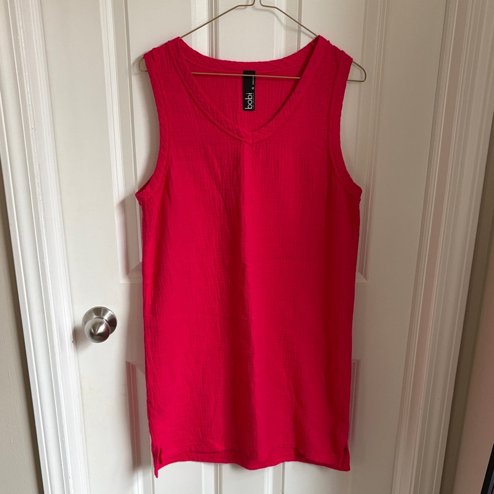 bobi Gauze Cotton Sleeveless Mini Dress Women’s Medium Hot Pink Girly Barbie